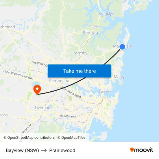Bayview (NSW) to Prairiewood map