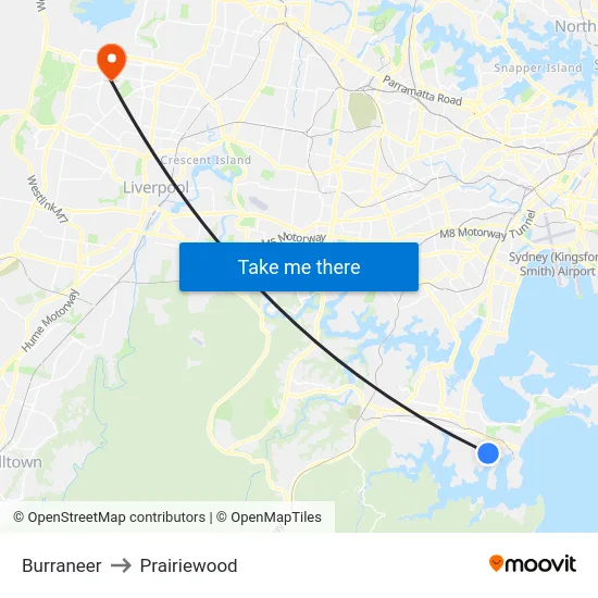 Burraneer to Prairiewood map