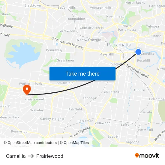 Camellia to Prairiewood map