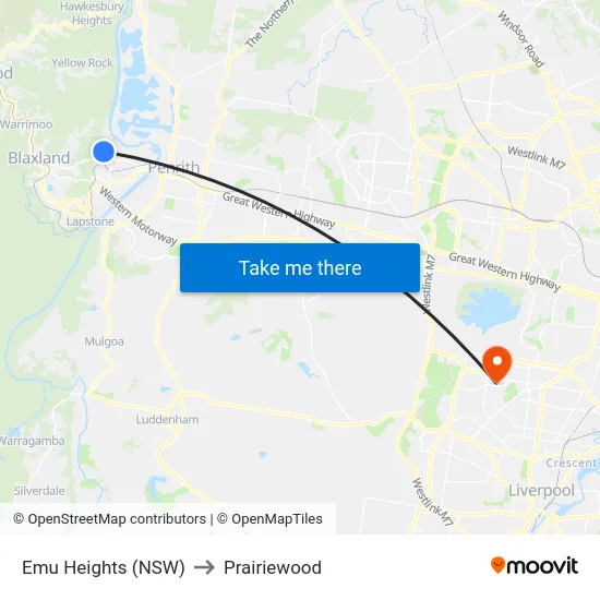 Emu Heights (NSW) to Prairiewood map