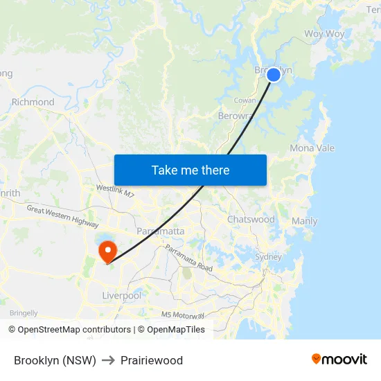 Brooklyn (NSW) to Prairiewood map
