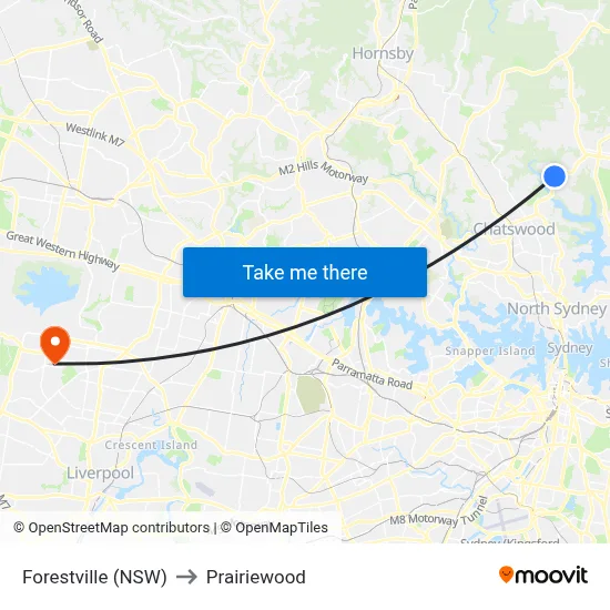 Forestville (NSW) to Prairiewood map