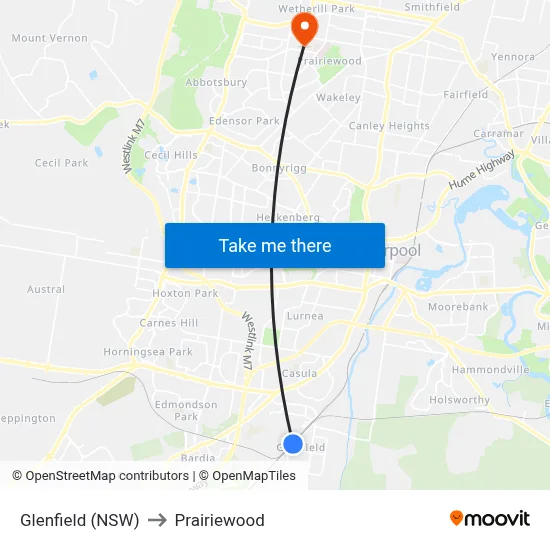Glenfield (NSW) to Prairiewood map