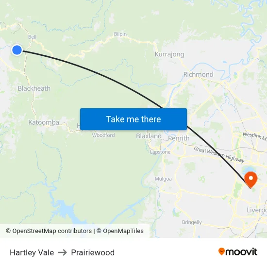 Hartley Vale to Prairiewood map