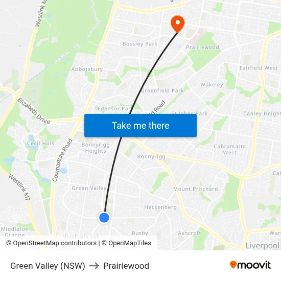 Green Valley (NSW) to Prairiewood map