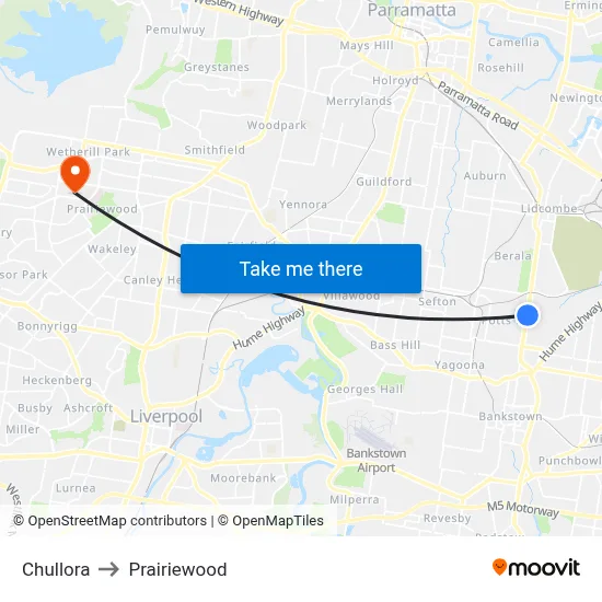 Chullora to Prairiewood map