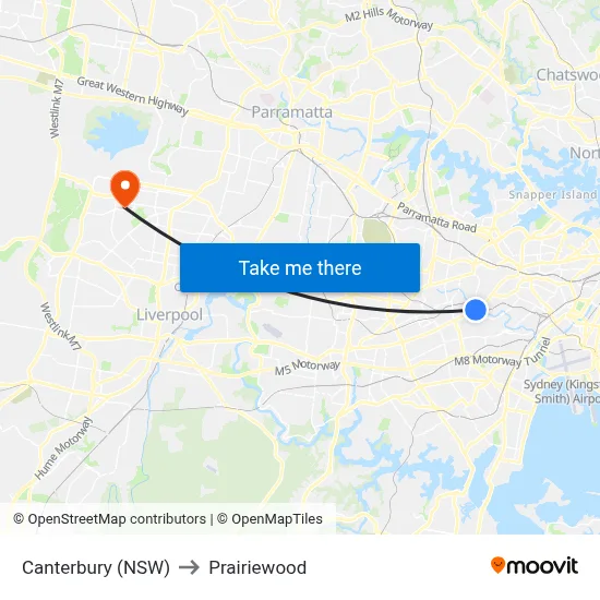 Canterbury (NSW) to Prairiewood map