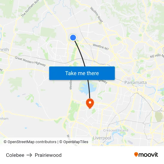 Colebee to Prairiewood map