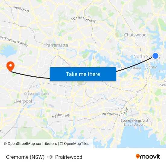 Cremorne (NSW) to Prairiewood map