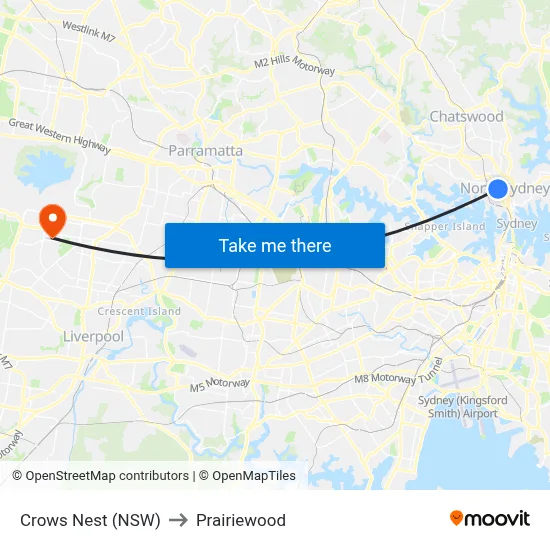 Crows Nest (NSW) to Prairiewood map