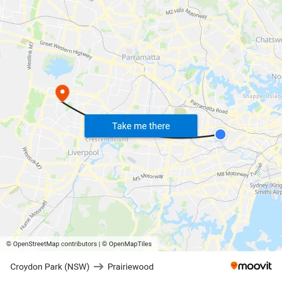 Croydon Park (NSW) to Prairiewood map