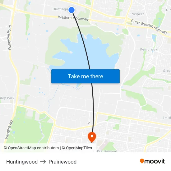 Huntingwood to Prairiewood map