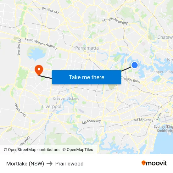 Mortlake (NSW) to Prairiewood map