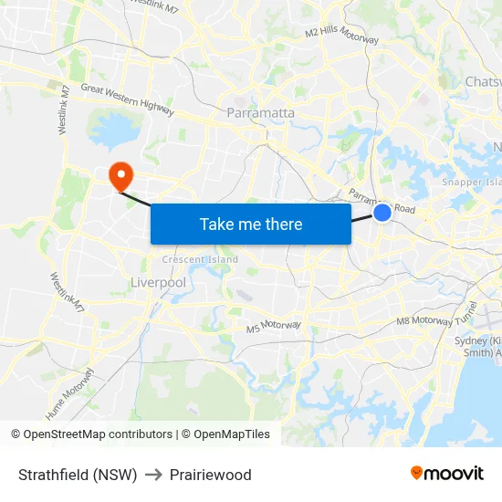 Strathfield (NSW) to Prairiewood map