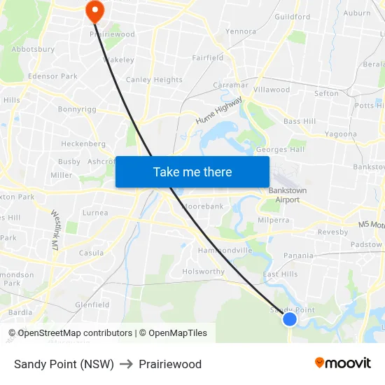 Sandy Point (NSW) to Prairiewood map