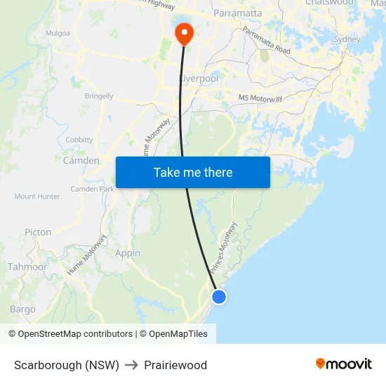 Scarborough (NSW) to Prairiewood map