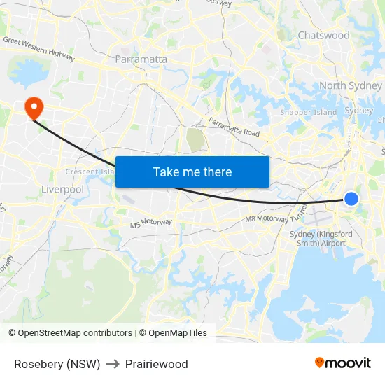 Rosebery (NSW) to Prairiewood map