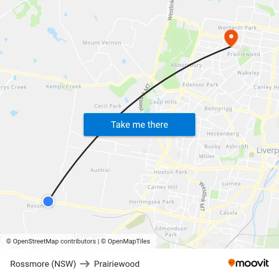 Rossmore (NSW) to Prairiewood map