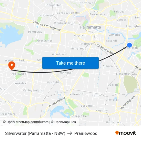 Silverwater (Parramatta - NSW) to Prairiewood map