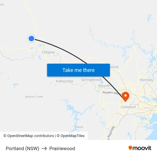 Portland (NSW) to Prairiewood map