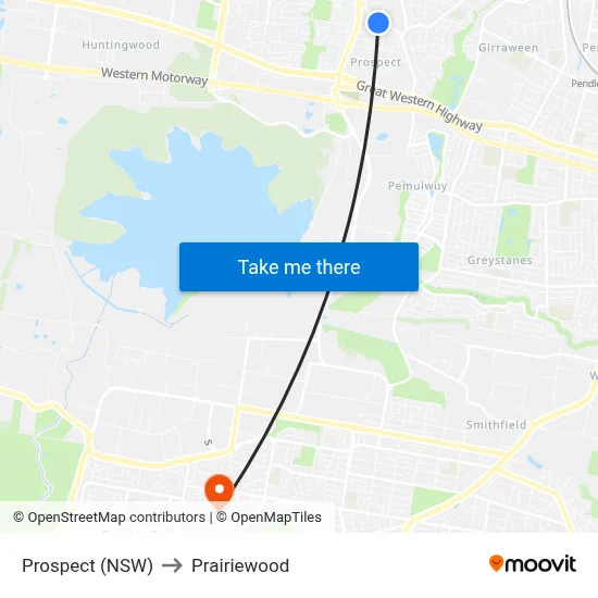 Prospect (NSW) to Prairiewood map
