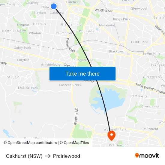 Oakhurst (NSW) to Prairiewood map