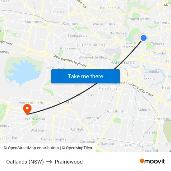 Oatlands (NSW) to Prairiewood map