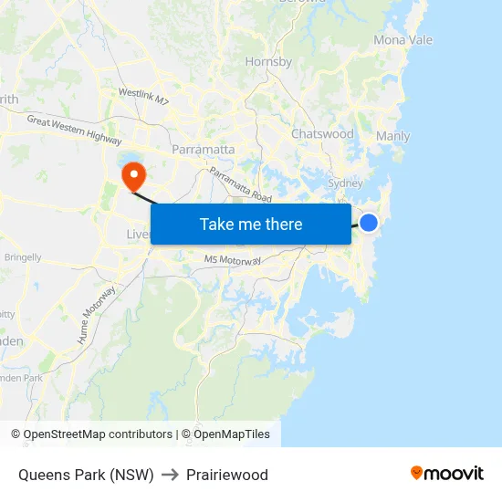 Queens Park (NSW) to Prairiewood map