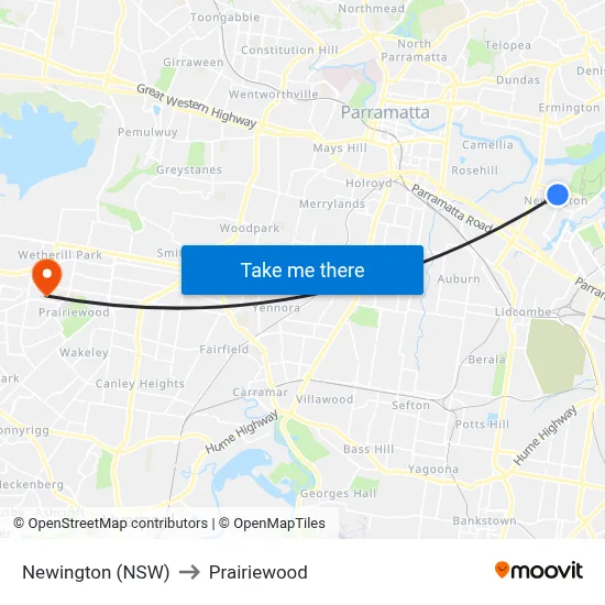 Newington (NSW) to Prairiewood map