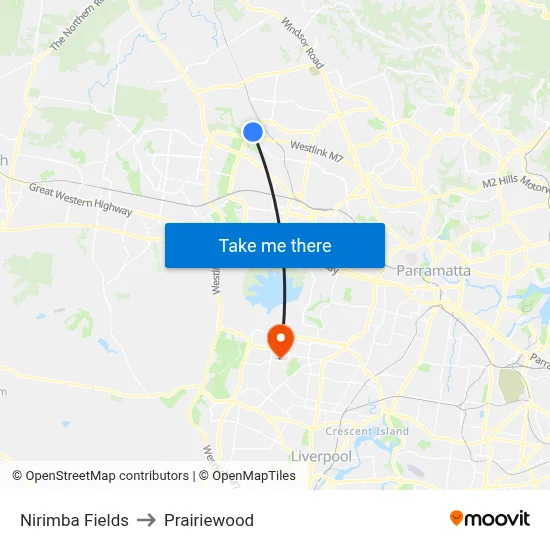 Nirimba Fields to Prairiewood map