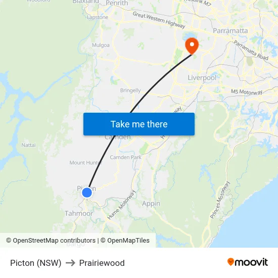 Picton (NSW) to Prairiewood map