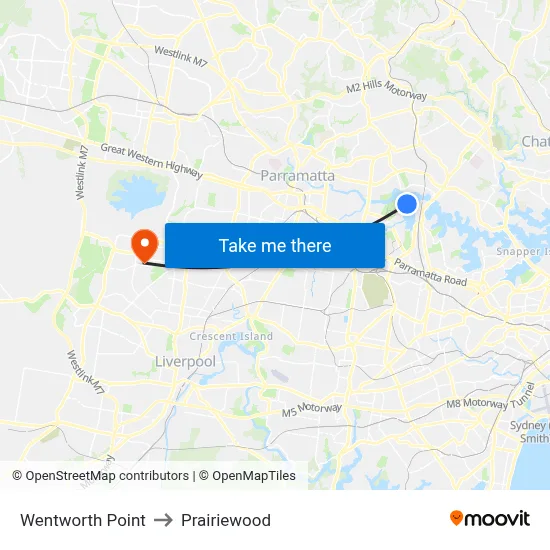 Wentworth Point to Prairiewood map