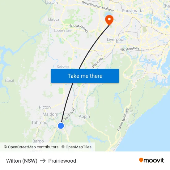 Wilton (NSW) to Prairiewood map