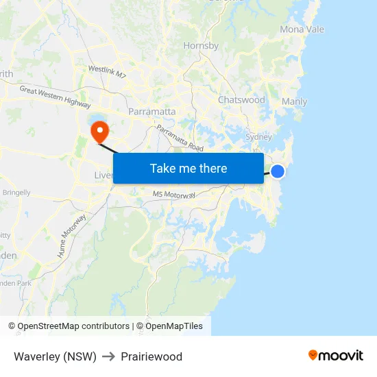 Waverley (NSW) to Prairiewood map