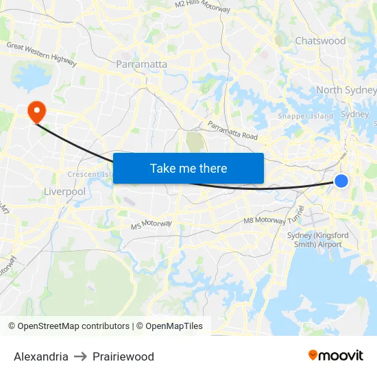 Alexandria to Prairiewood map