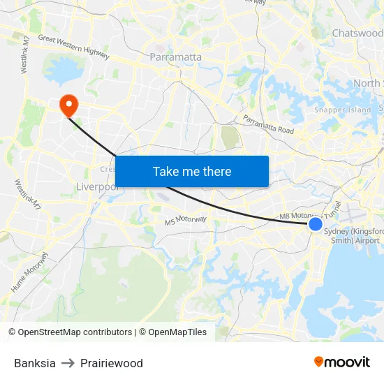 Banksia to Prairiewood map