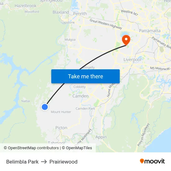 Belimbla Park to Prairiewood map