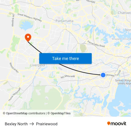 Bexley North to Prairiewood map