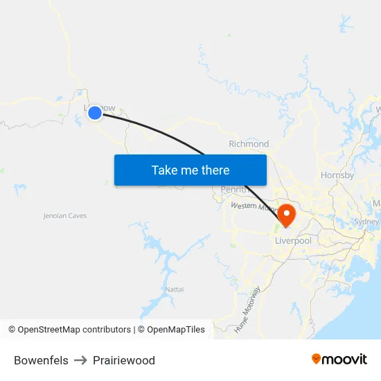Bowenfels to Prairiewood map