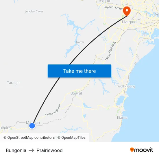 Bungonia to Prairiewood map
