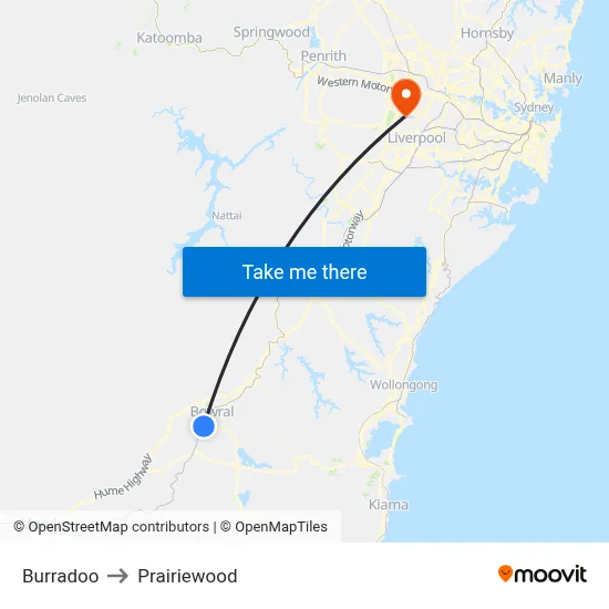 Burradoo to Prairiewood map