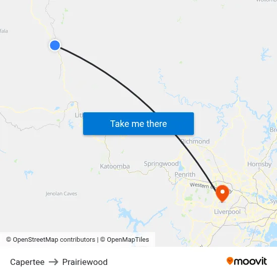 Capertee to Prairiewood map