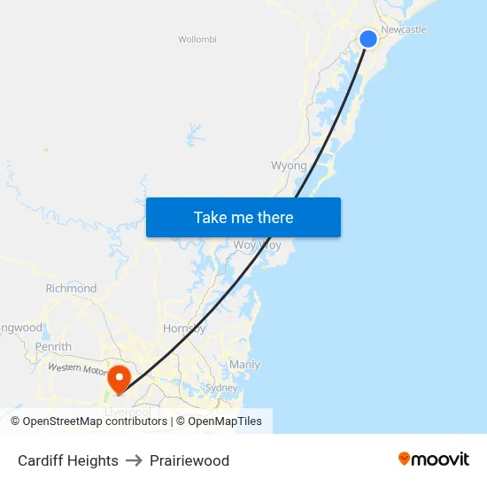 Cardiff Heights to Prairiewood map