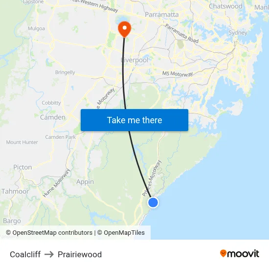 Coalcliff to Prairiewood map