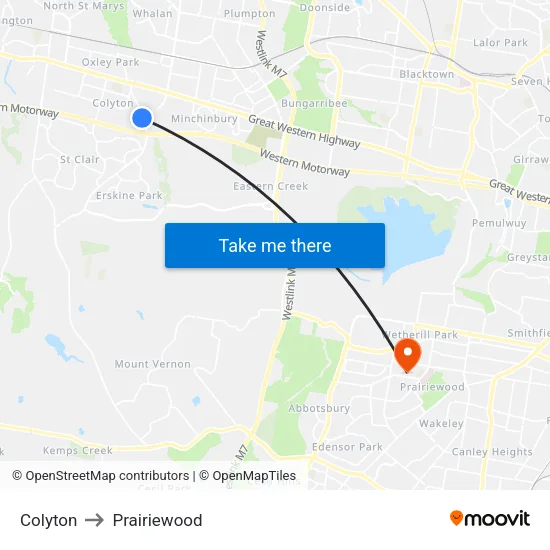 Colyton to Prairiewood map