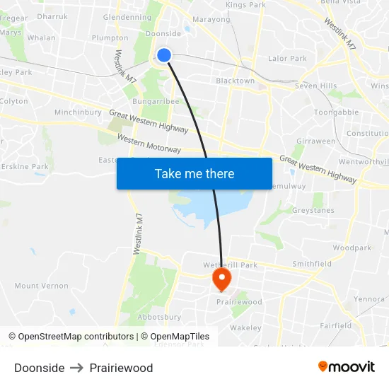 Doonside to Prairiewood map