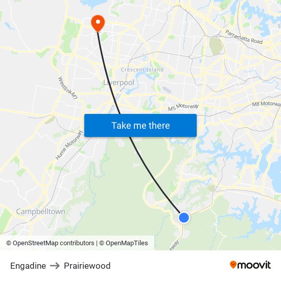 Engadine to Prairiewood map