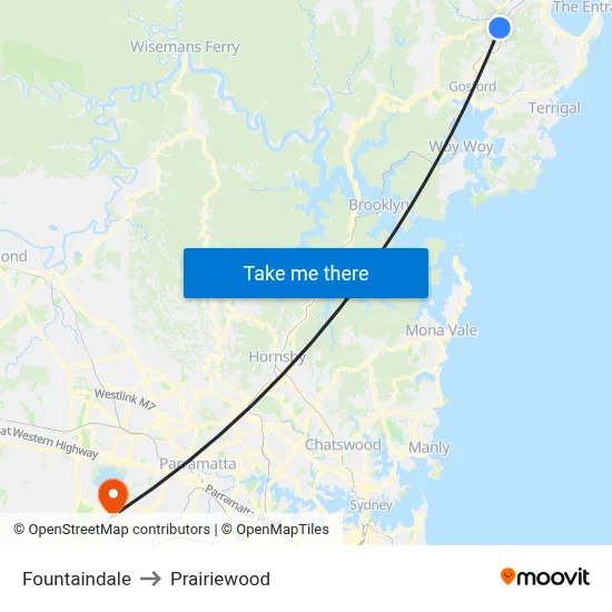 Fountaindale to Prairiewood map