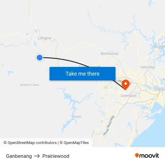 Ganbenang to Prairiewood map