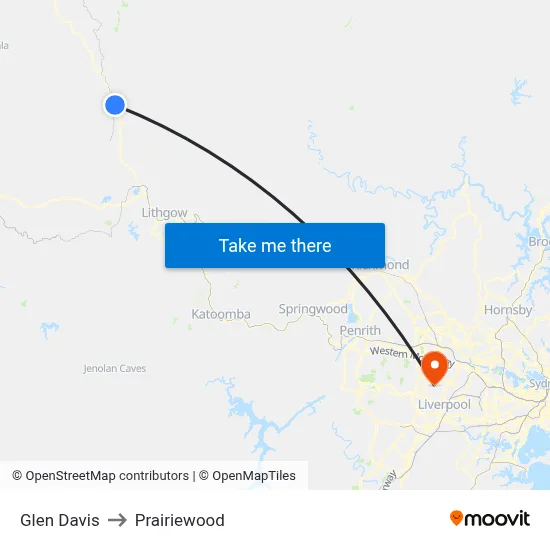 Glen Davis to Prairiewood map